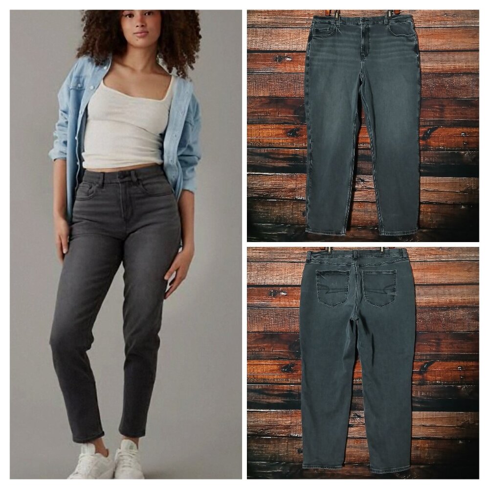American Eagle Jeans Plus Size 20 Curvy Mom High Rise Ankle Gray Denim Stretch